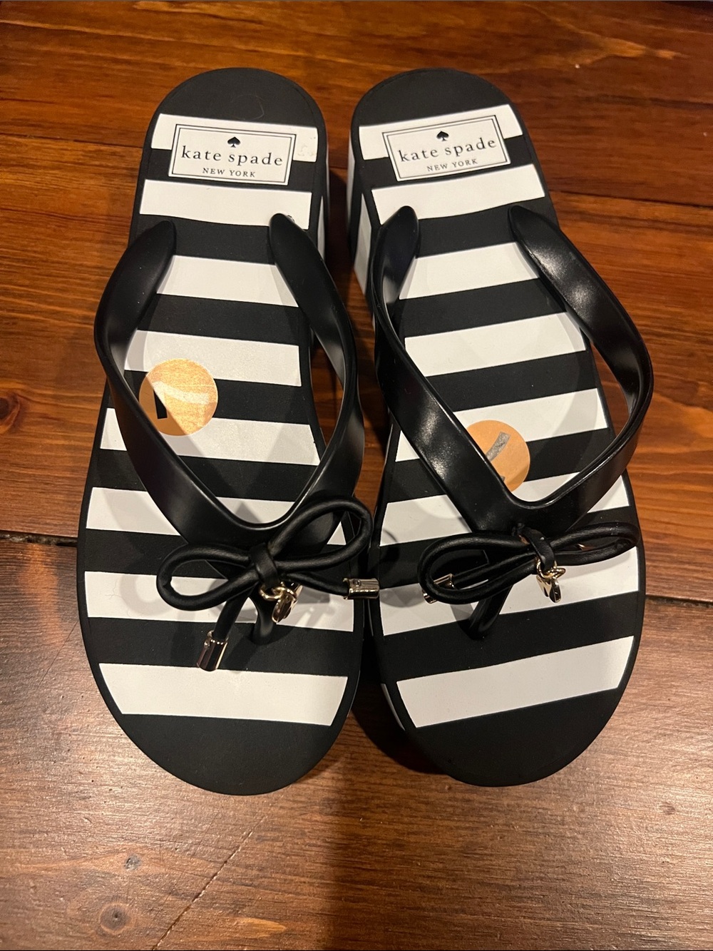 kate spade black and white striped bow thong sandals